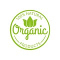 Organic icon or stamp. Natural products label with green leaves. Vector illustration Royalty Free Stock Photo